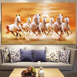 Seven Running White Horse Animals Painting