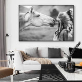 Native Indian With Horse Portrait Canvas Scandinavian Poster